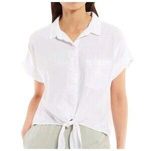 2 Cloth & Stone Tops Size S Button Short Roll Cuff Sleeve Tie Front 100% Tencel